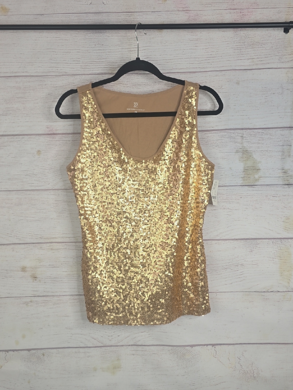 New York & Company Gold Sequin Scoop Neck Tank Top Sz MED NwT